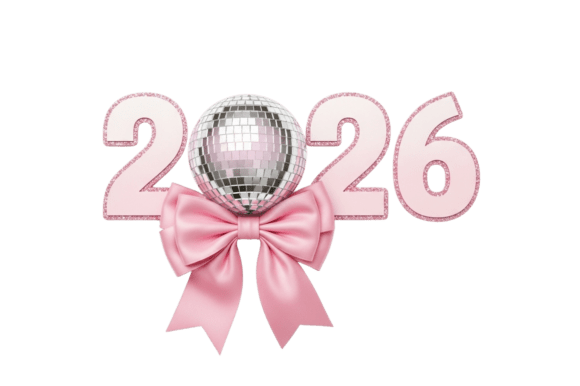 Download Pink 2026 Glitter Disco Ball with Bow - Premium Resources