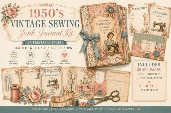 Download Vintage Sewing Junk Journal Kit - Journal kit Collection